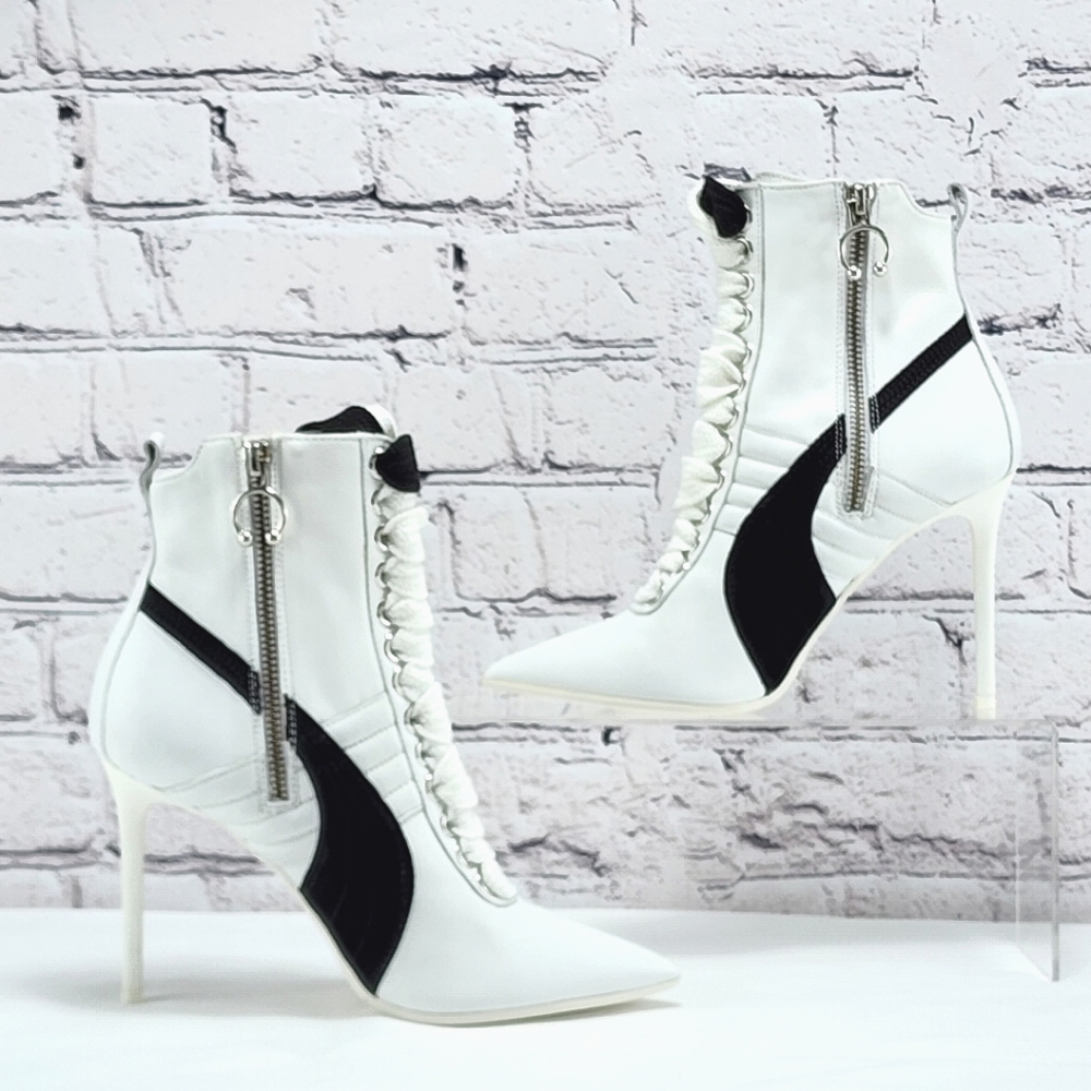 PUMA X FENTY – Leather ankle boot heels, approx. 3.75", white/black, size 5.5 - Picture 4 of 13